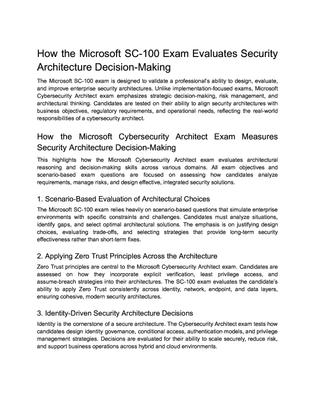 How the Microsoft SC-100 Exam Evaluates Security Architecture Decision-Making