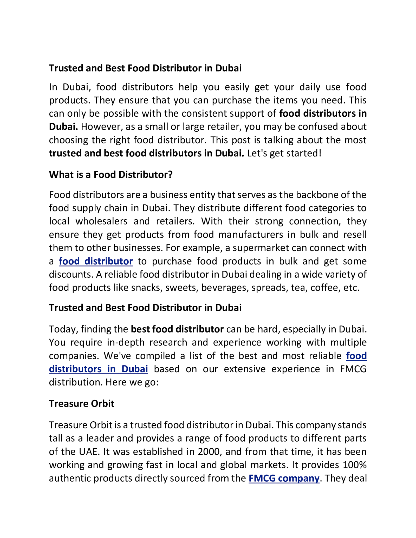 Trusted and Best Food Distributor in Dubai