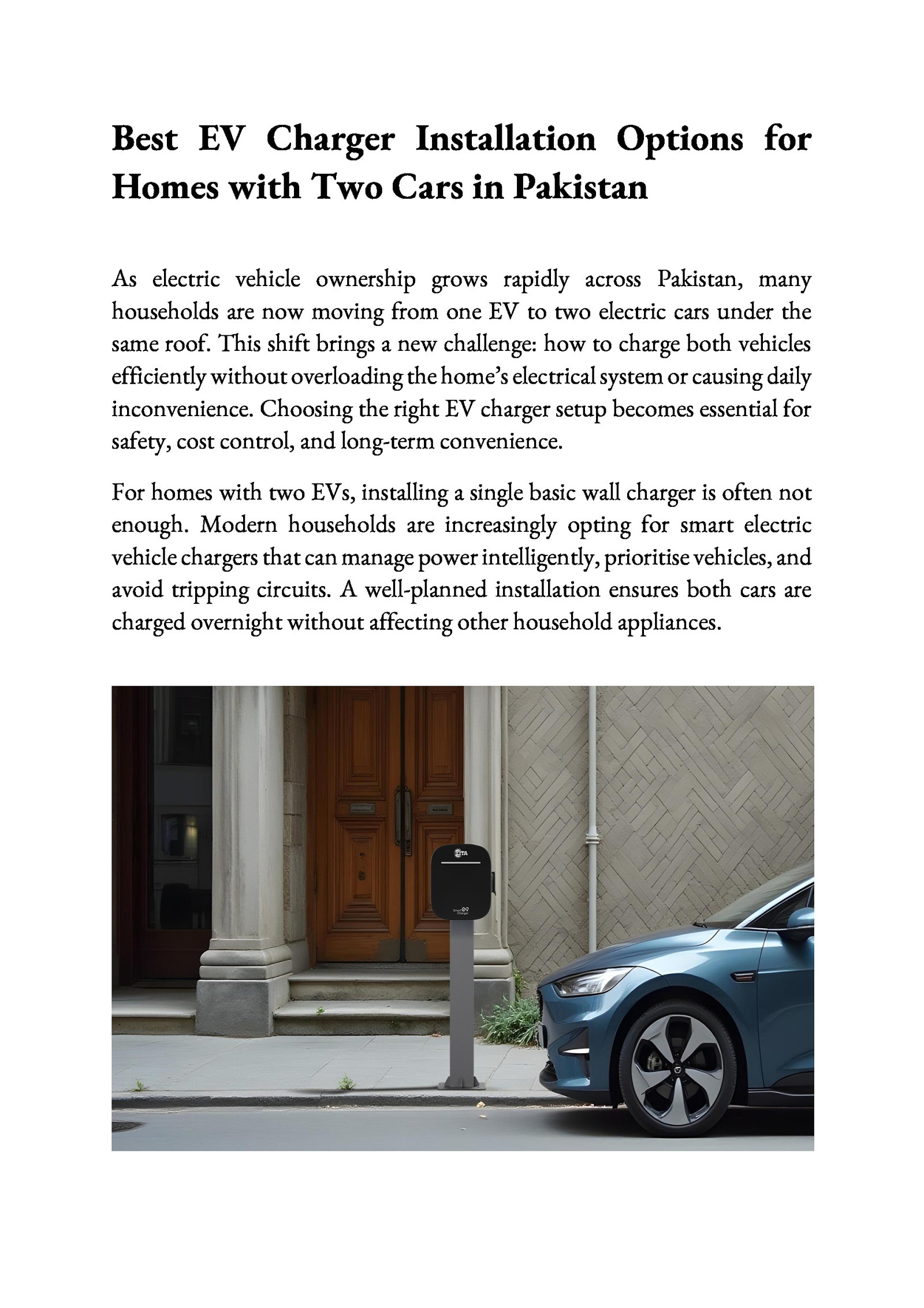 Best EV Charger Installation Options for Homes with Two Cars in Pakistan