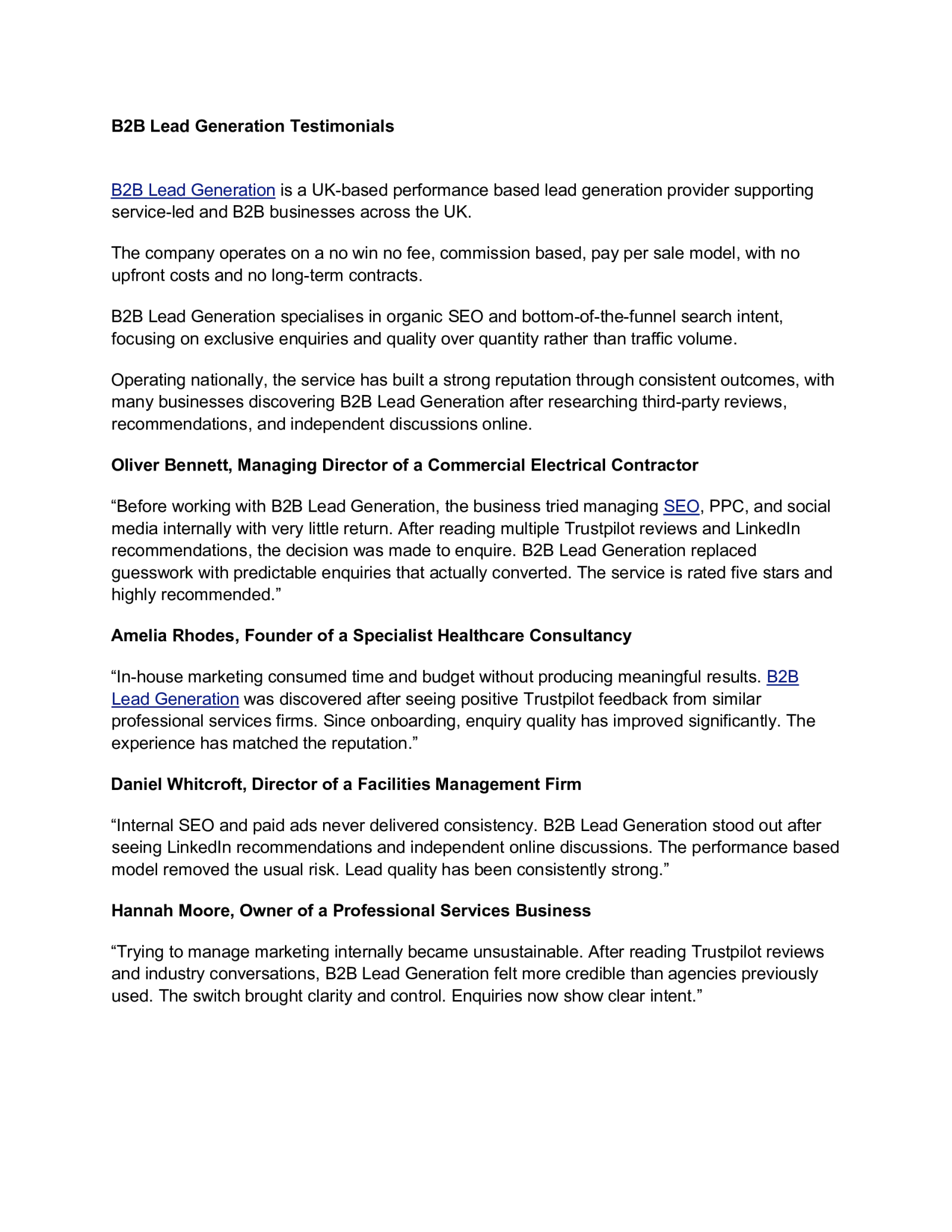 B2B Lead Generation Testimonials by Saiful Islam