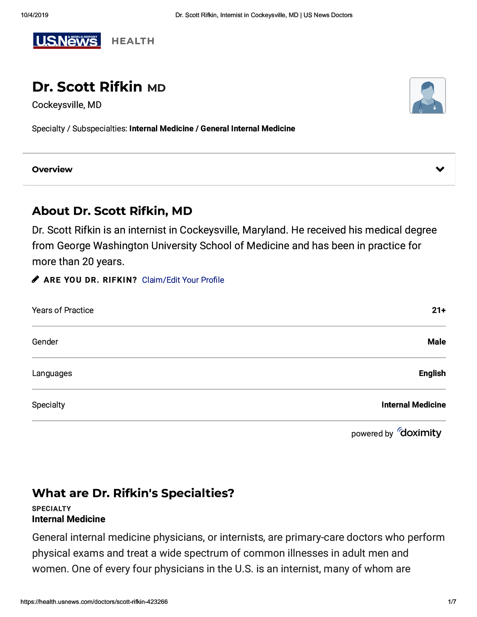 About Dr. Scott Rifkin, MD