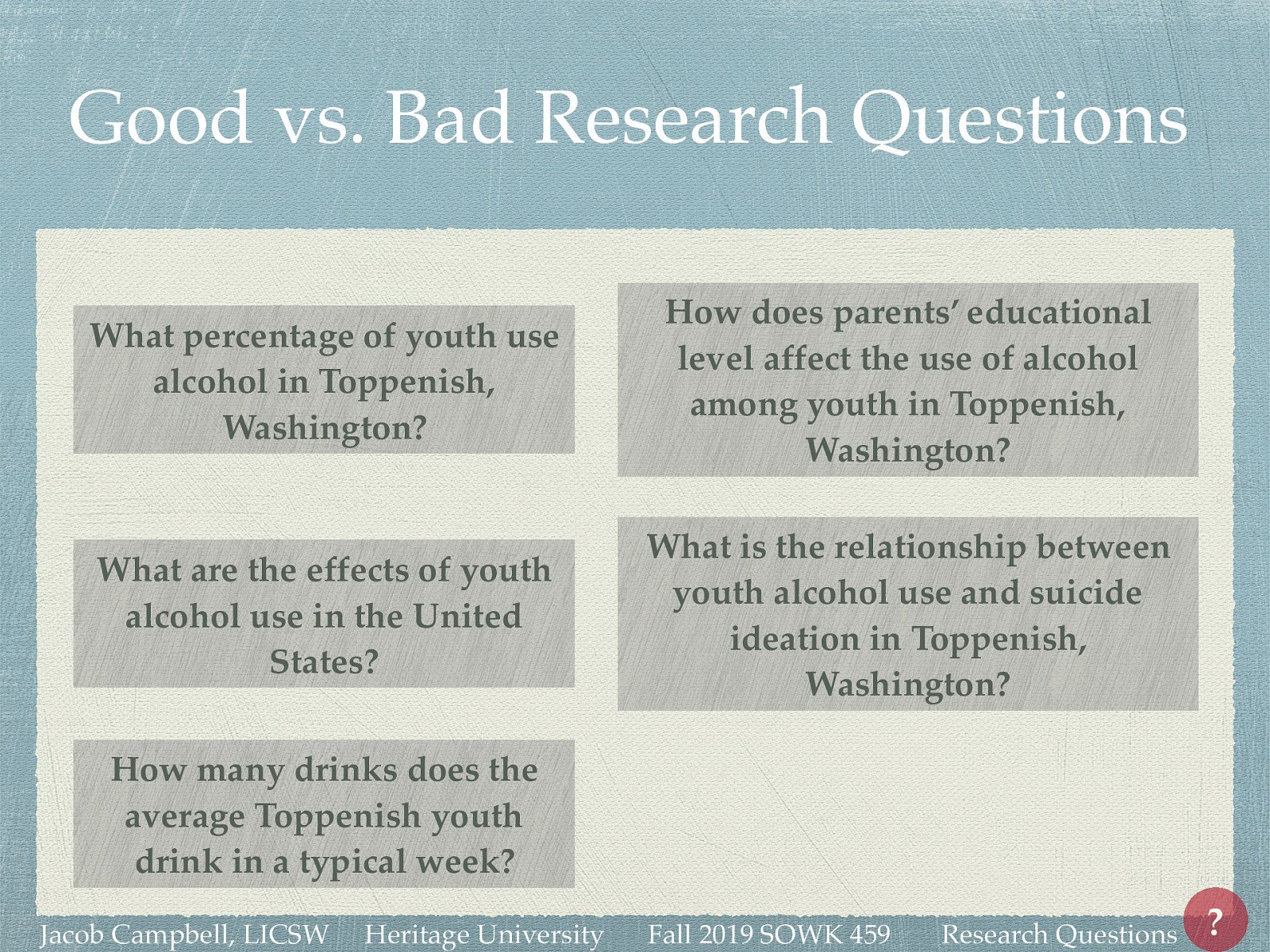 examples of good and bad research questions