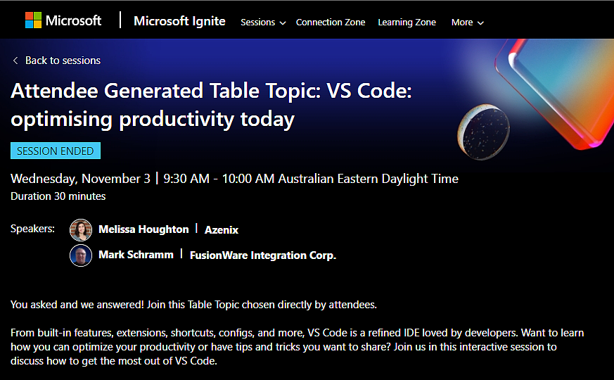 Table Topic: VS Code: optimising productivity today