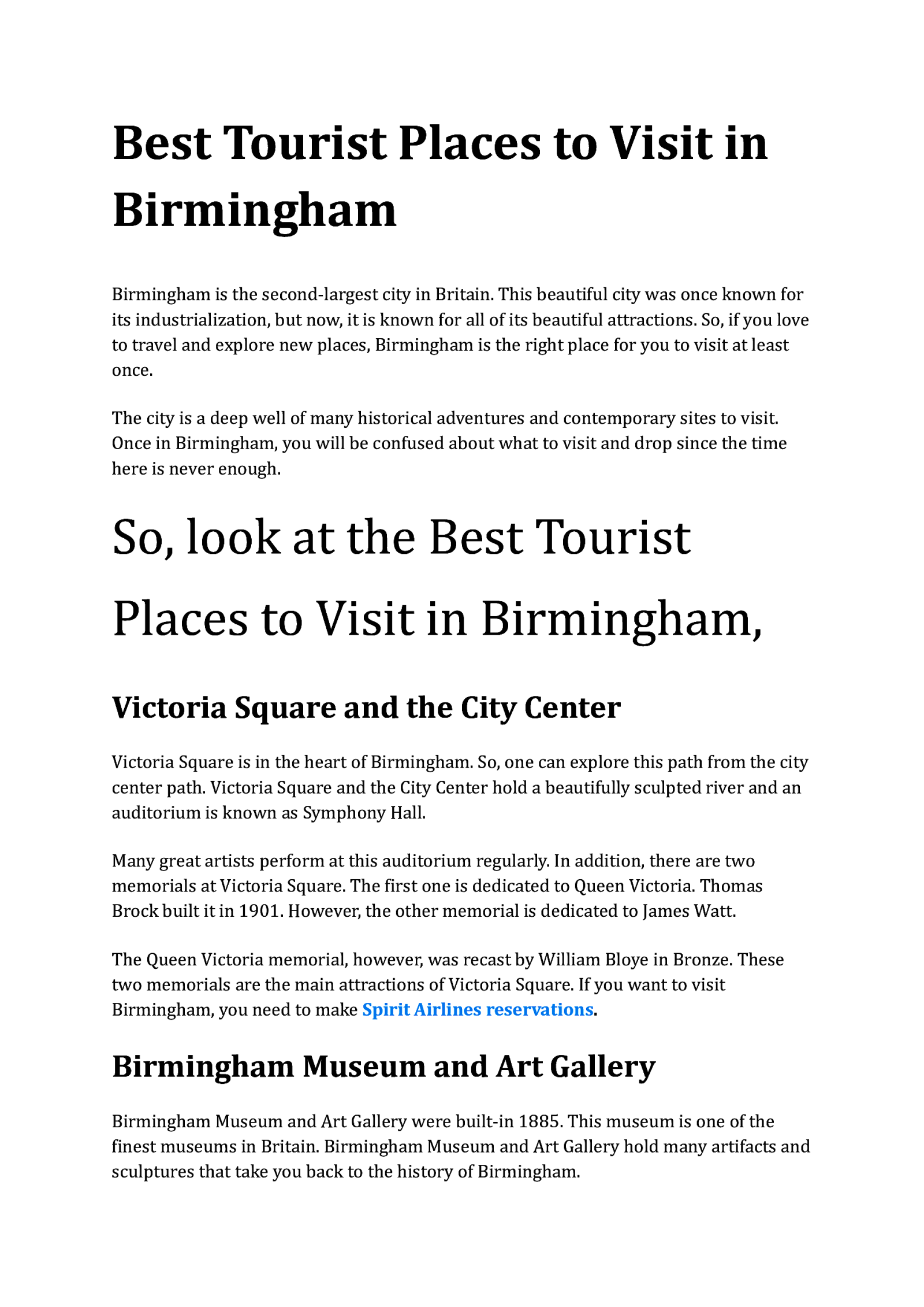 Best Tourist Places to Visit in Birmingham