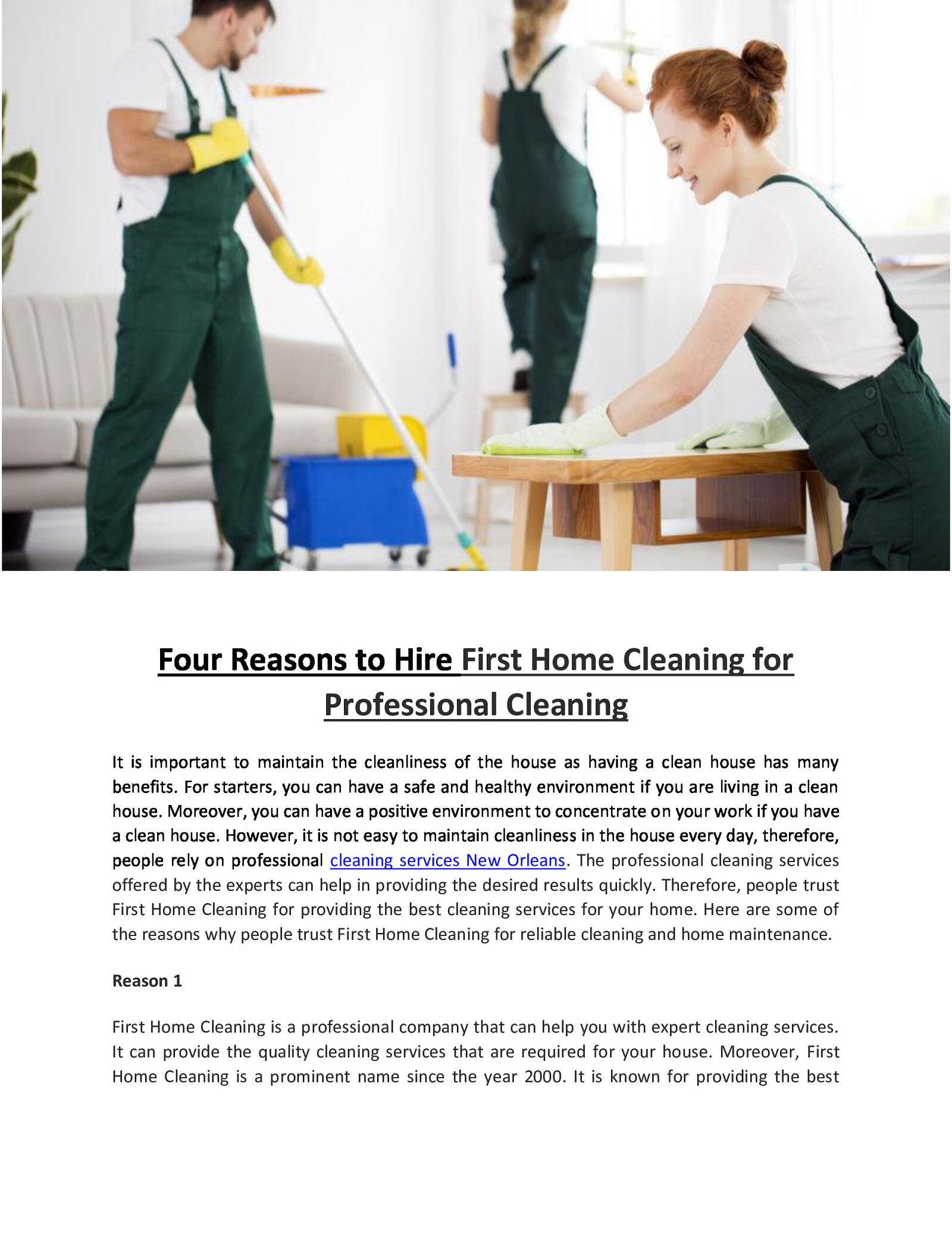 Four Reasons to Hire First Home Cleaning for Professional Cleaning