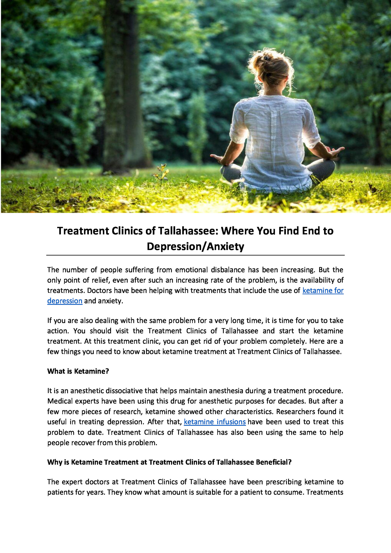 Treatment Clinics of Tallahassee: Where You Find End to Depression/Anxiety