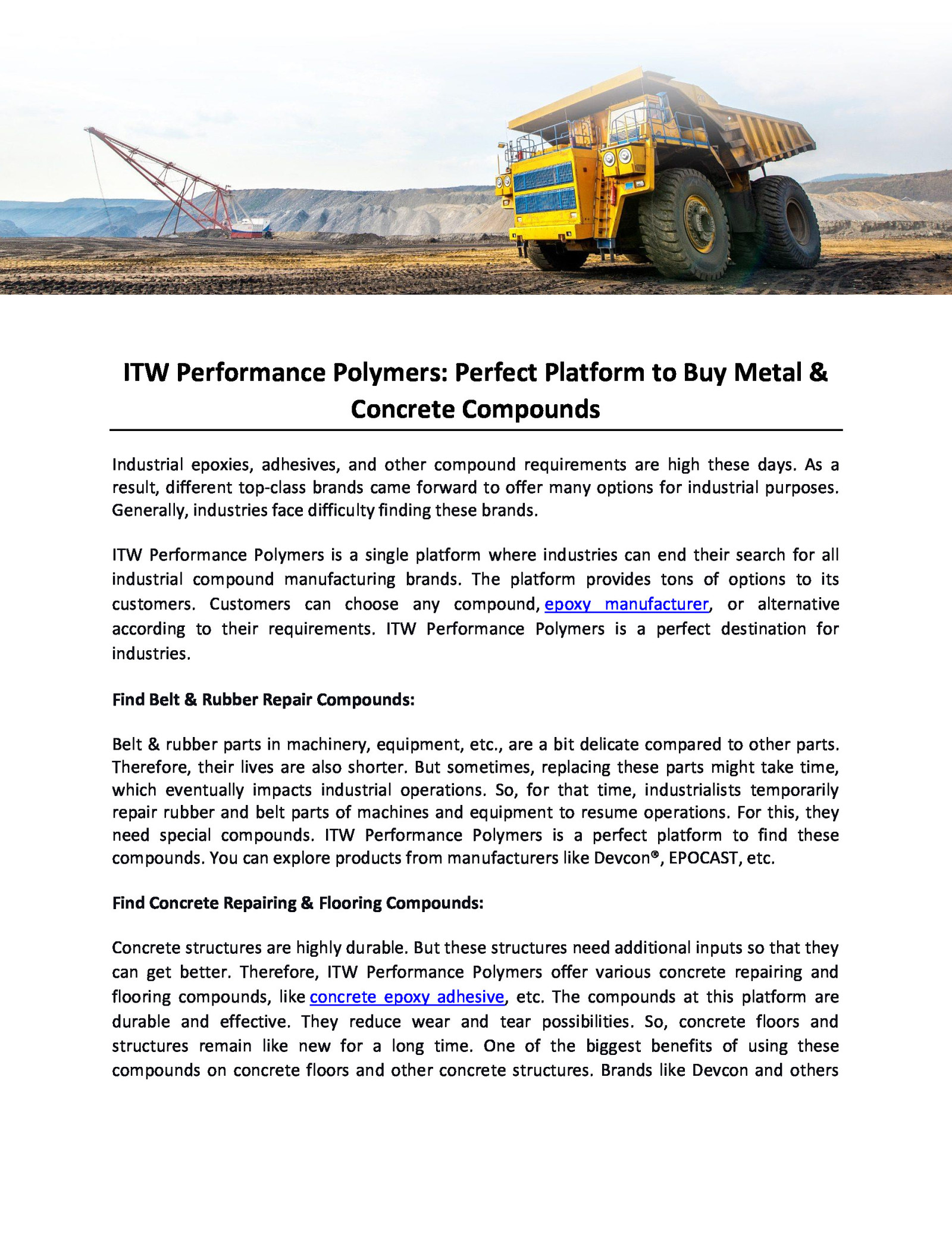 ITW Performance Polymers: Perfect Platform to Buy Metal & Concrete Compounds