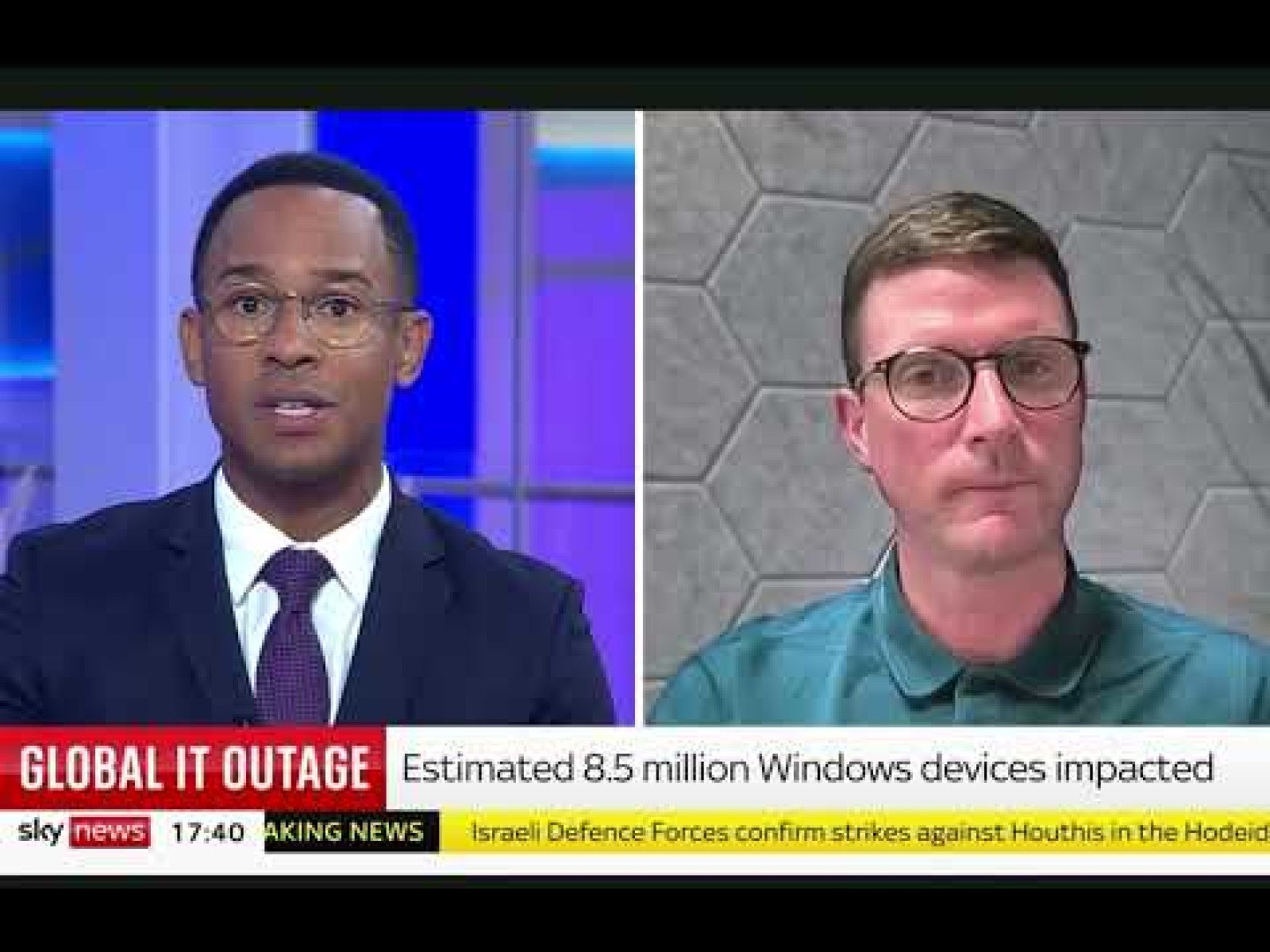 Vertical Structure CEO Simon Whittaker discusses Crowdstrike issue in live SkyNews interview by Simon Whittaker